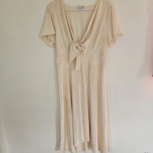 Baltic Born Satin Maxi Dress Women's XL Beige Short Sleeve Tie Front Cocktail
